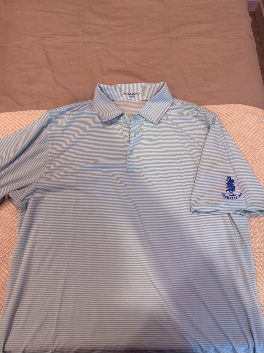 B. Draddy Teal/White Striped Men's Polo Shirt - Chambers Bay